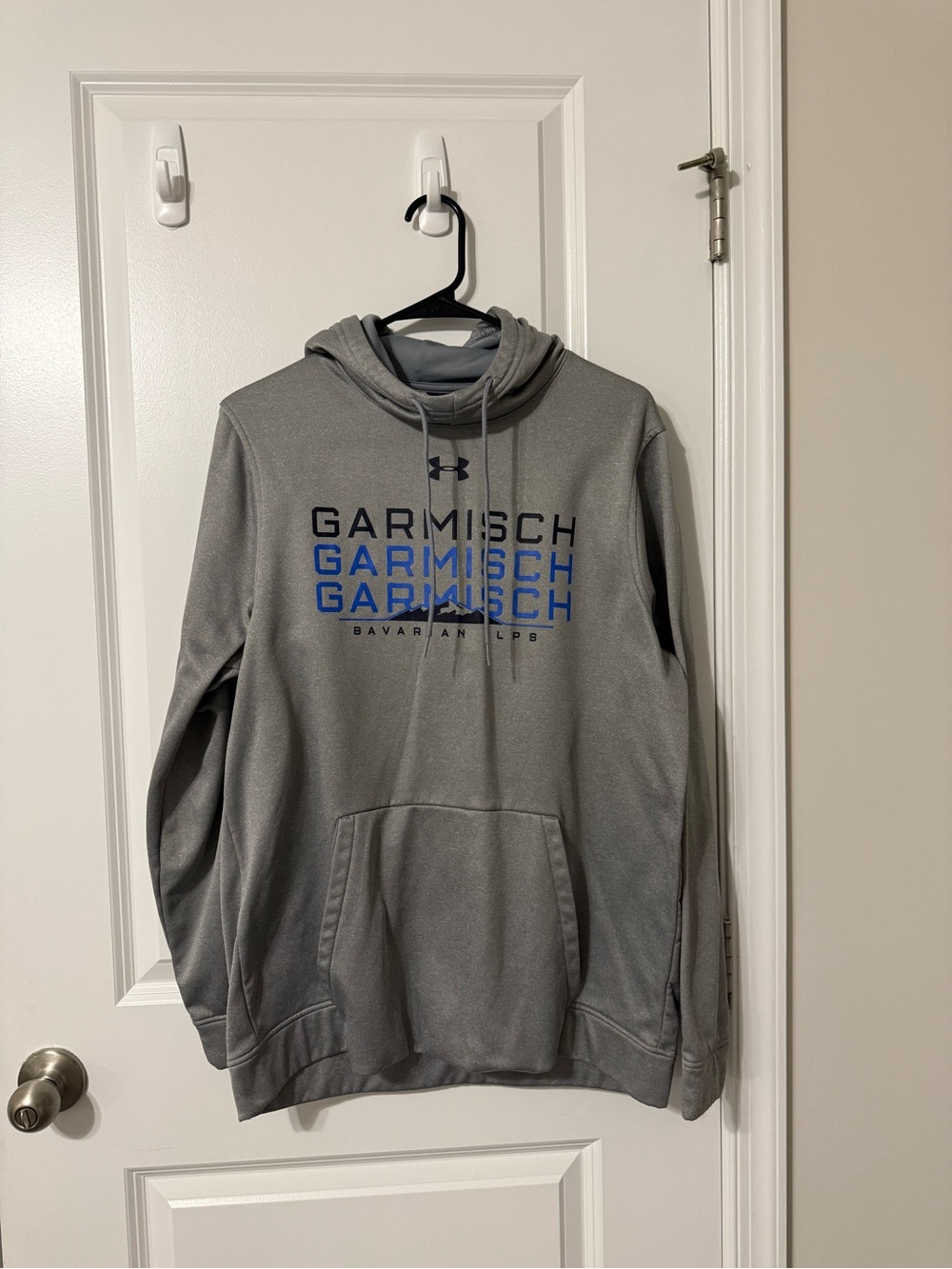 Under Armour Men’s Gray Hoodie with Blue Garmisch Logo